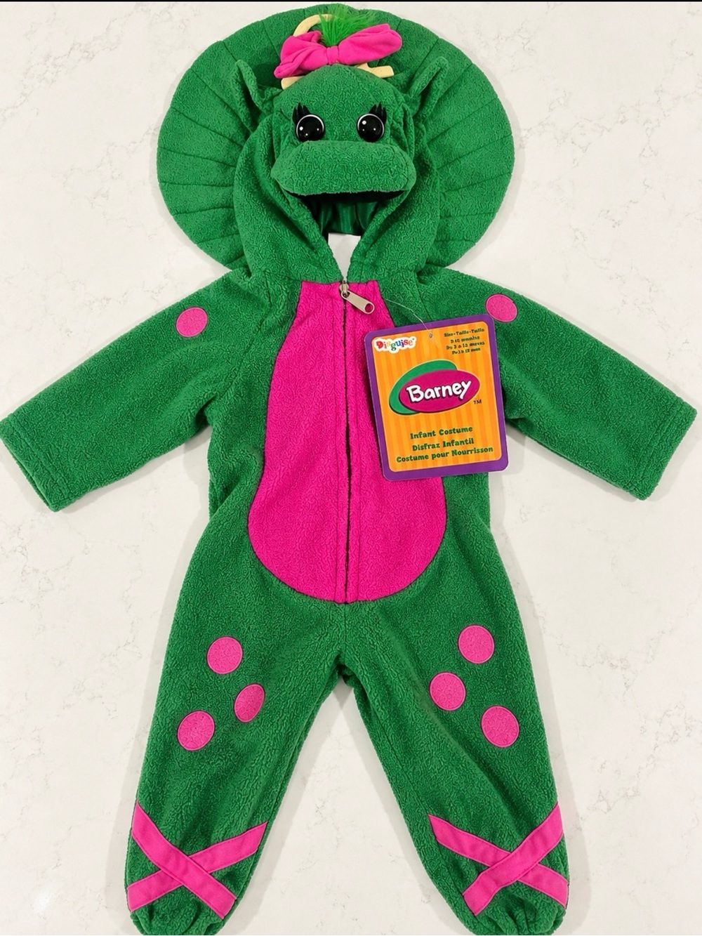 Barneys New York Green & Pink Barney Dinosaur Infant One-Piece Footie